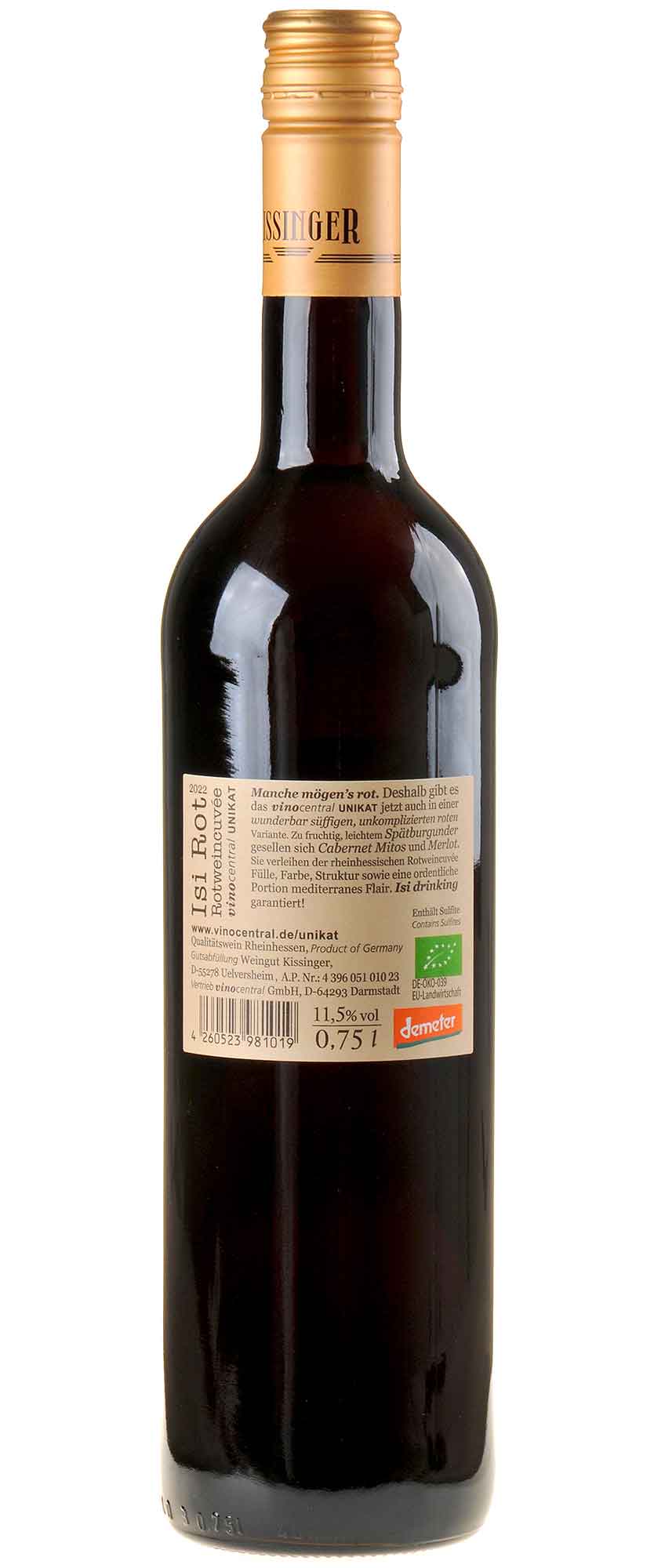 Weingut Kissinger Isi Rot Bio 2022 Rücketikett