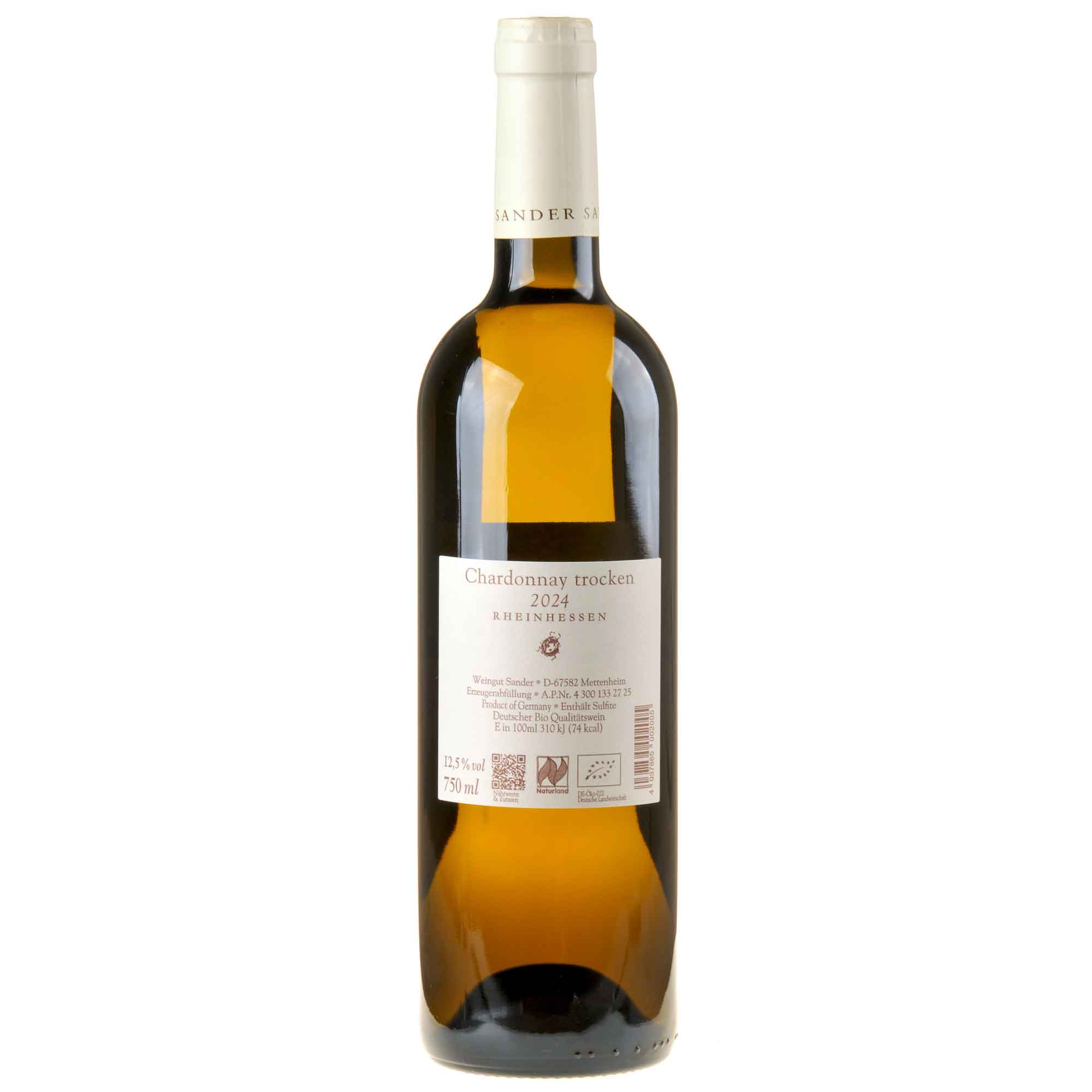 Weingut Sander Chardonnay Bio 2024 Rücketikett