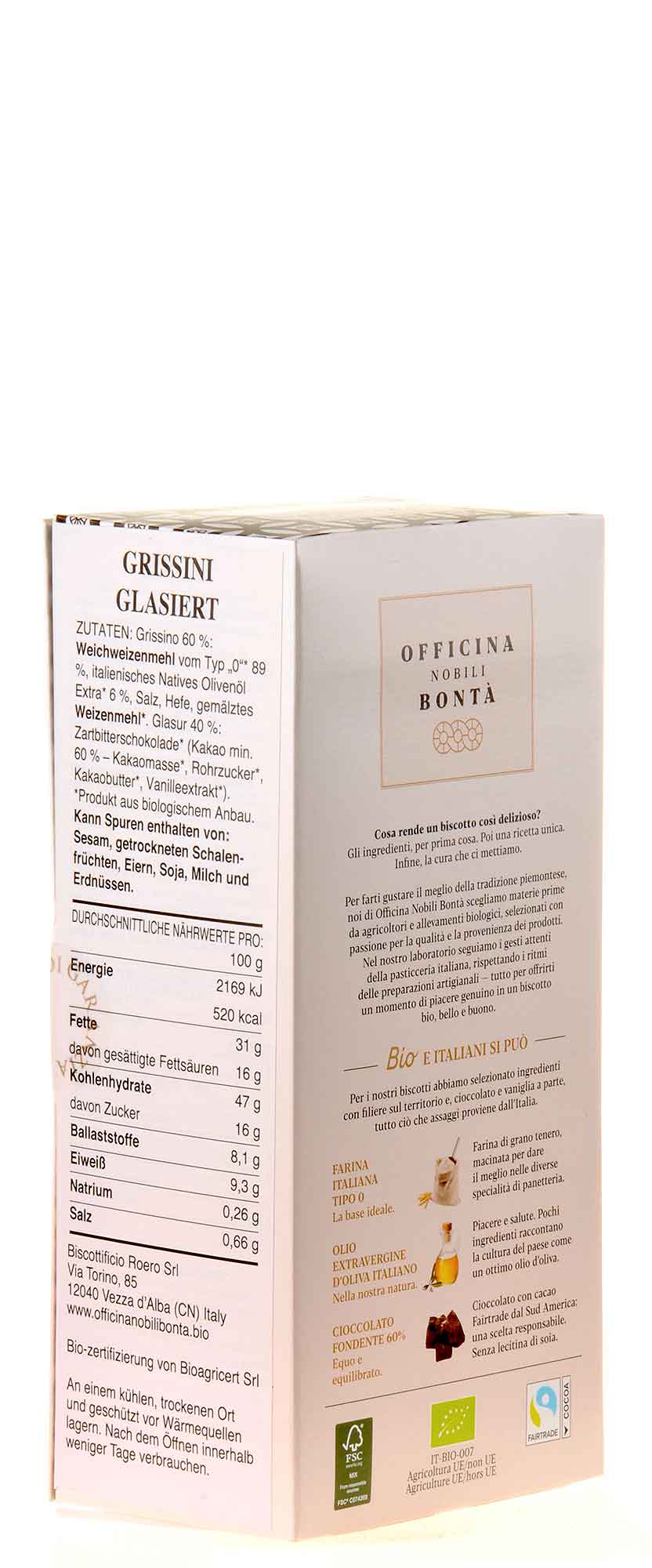 Officina Nobili Bonta Grissini Ricoperti Bio 150g Rückseite