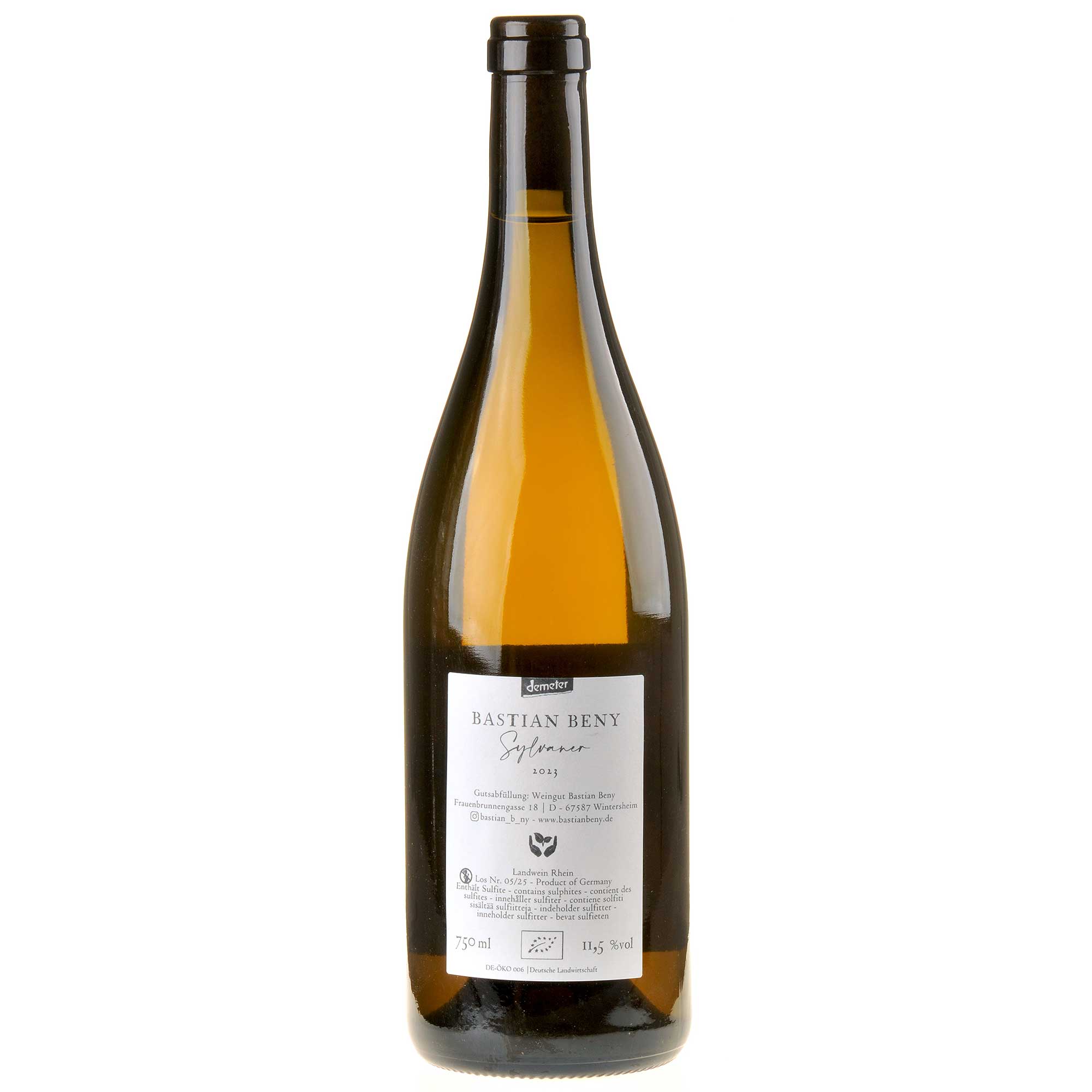 Weingut Bastian Beny Sylvaner Bio 2023 Rücketikett