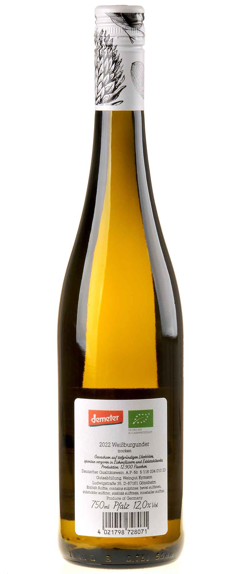 Weingut Eymann Weißburgunder vom Löss Bio 2022 Rücketikett