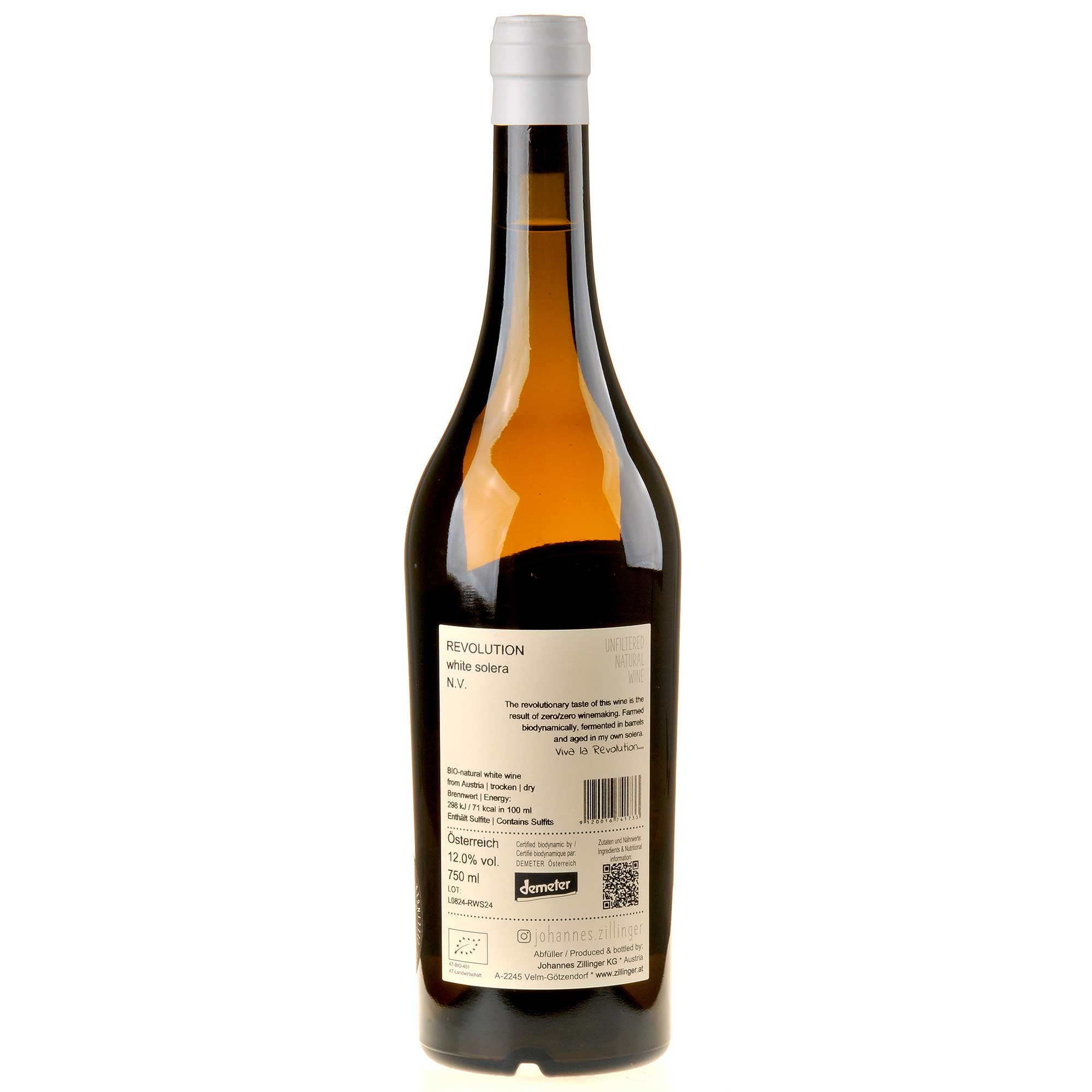 Johannes Zillinger REVOLUTION White Solera n.v. Bio Rücketikett