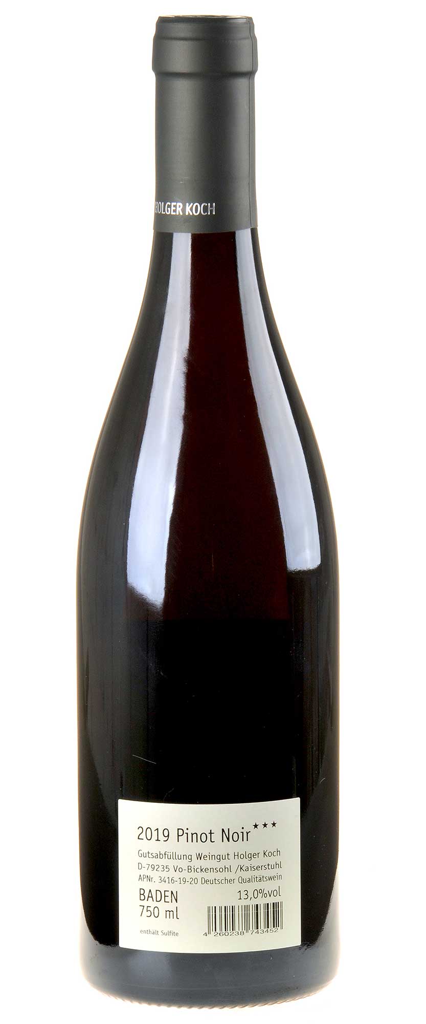Holger Koch Pinot Noir drei Sterne 2019 Rücketikette