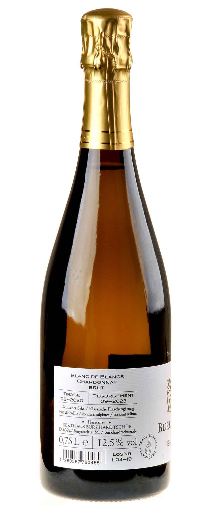 Sekthaus BurkhardtSchür Blanc de Blancs Brut Rücketikett