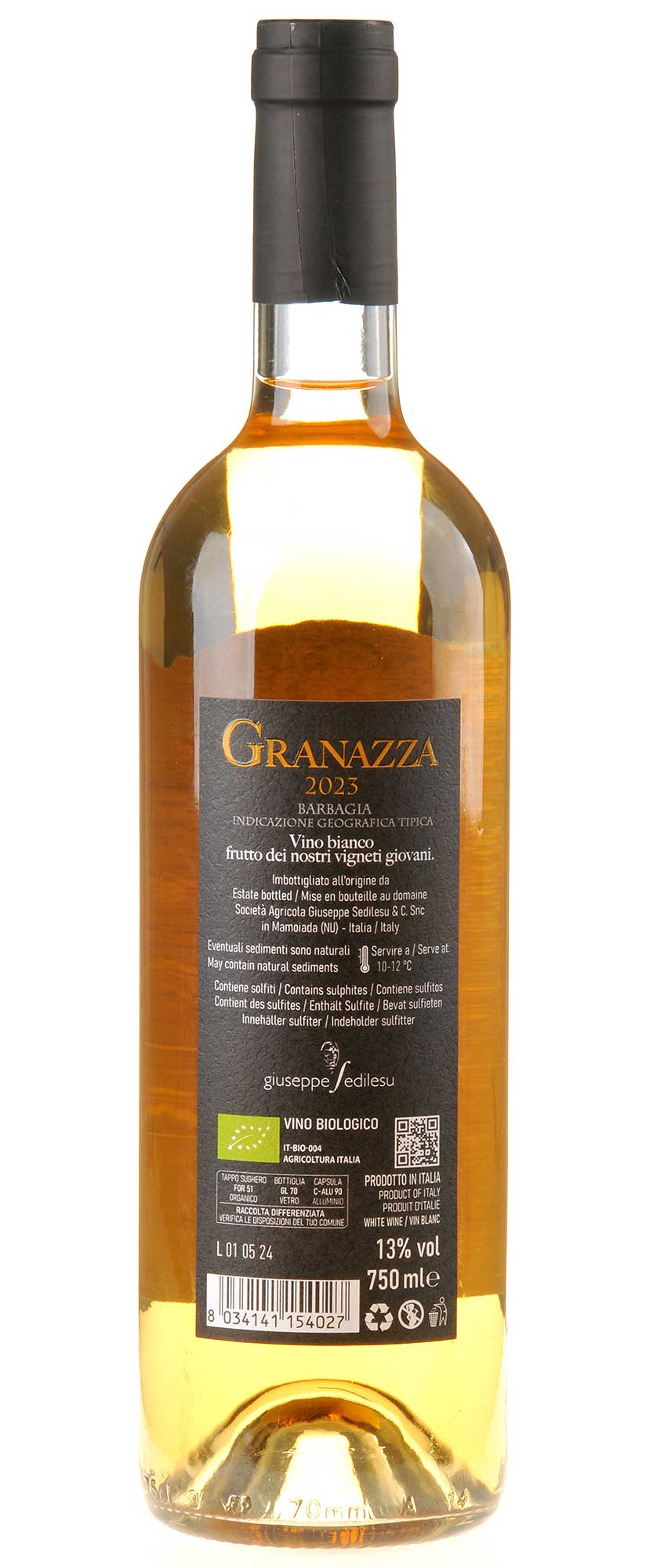 Cantina Giuseppe Sedilesu Granazza Bio 2023 Rücketikett