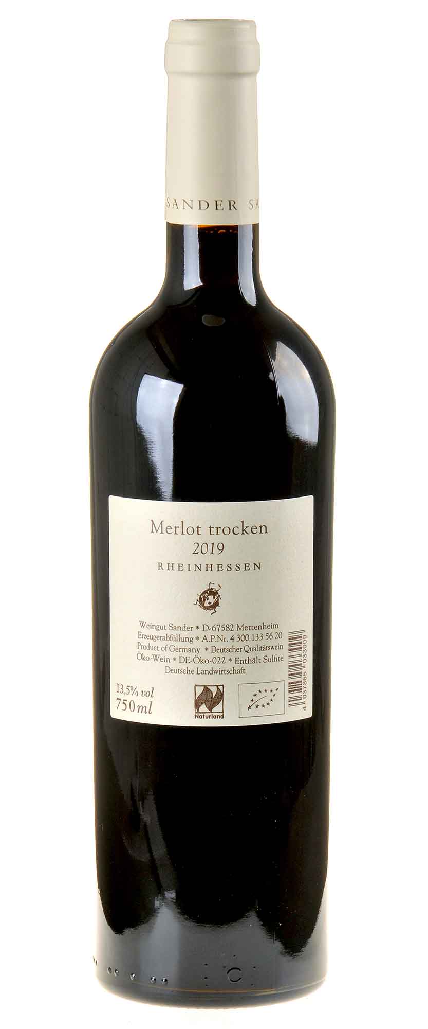 Weingut Sander Merlot Bio 2019 Rücketikett