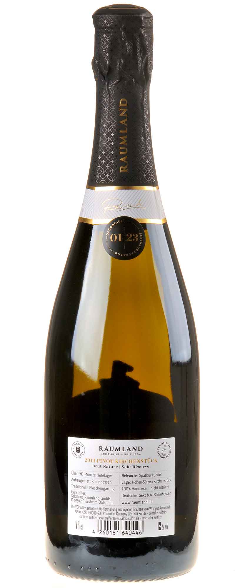 Sekthaus Raumland Pinot Kirchenstück Réserve Brut Nature VDP Sekt Prestige 2014 Rücketikett