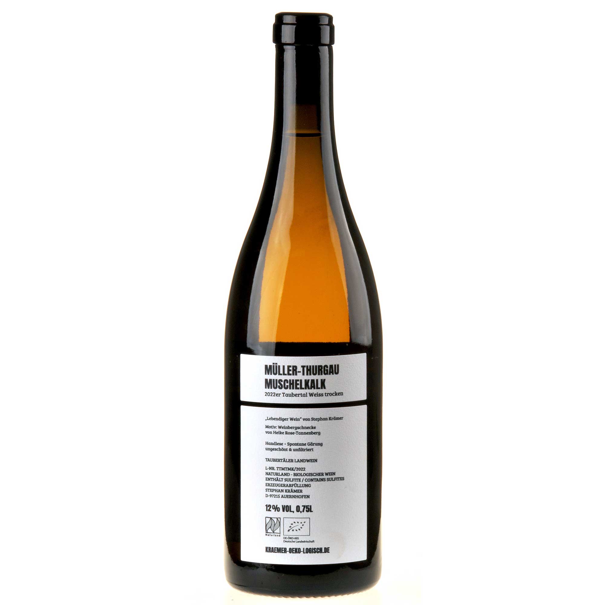 Ökologischer Land- & Weinbau KRAEMER Müller-Thurgau Muschelkalk Bio 2022 Rücketikett