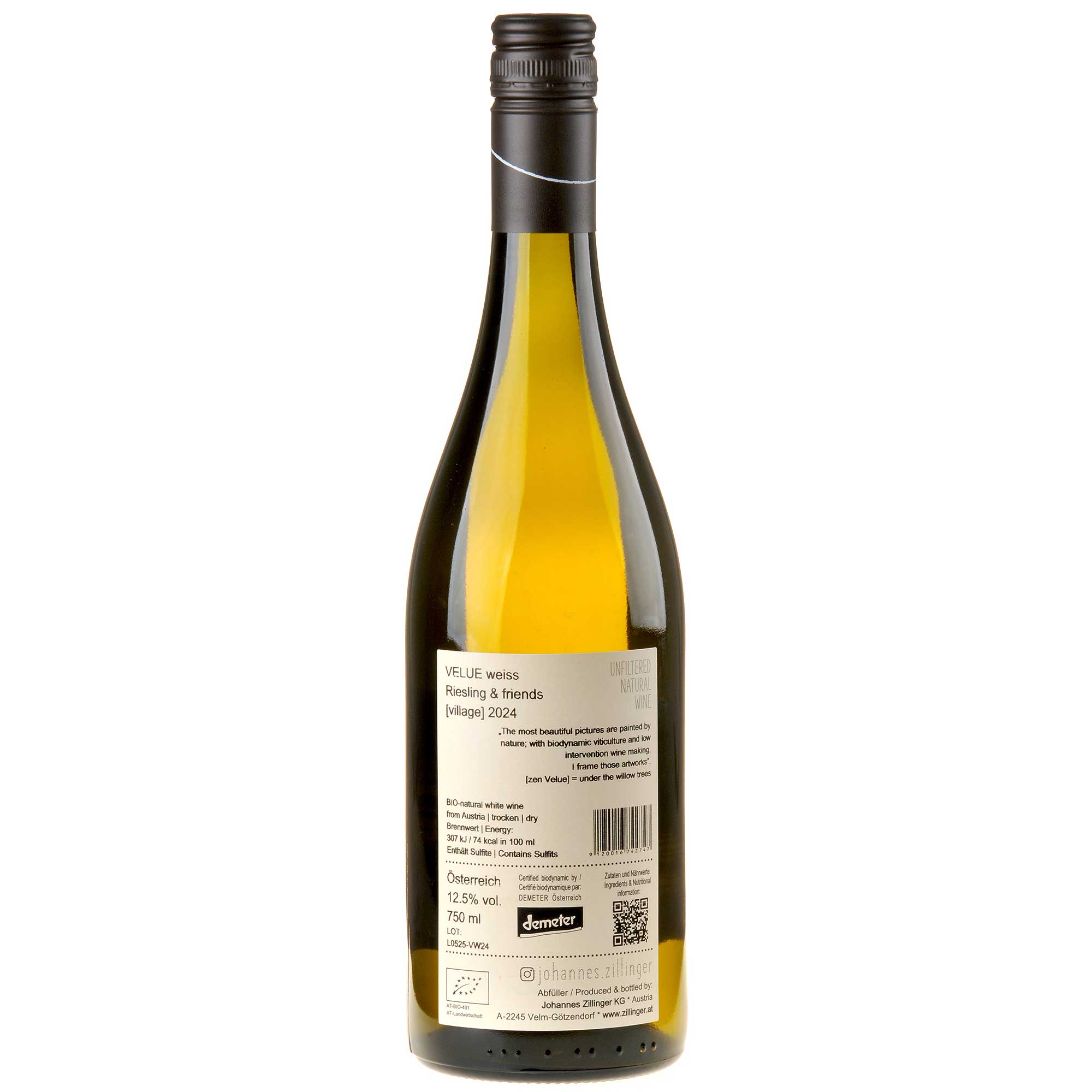 Johannes Zillinger VELUE weiß 2024 Rücketikett