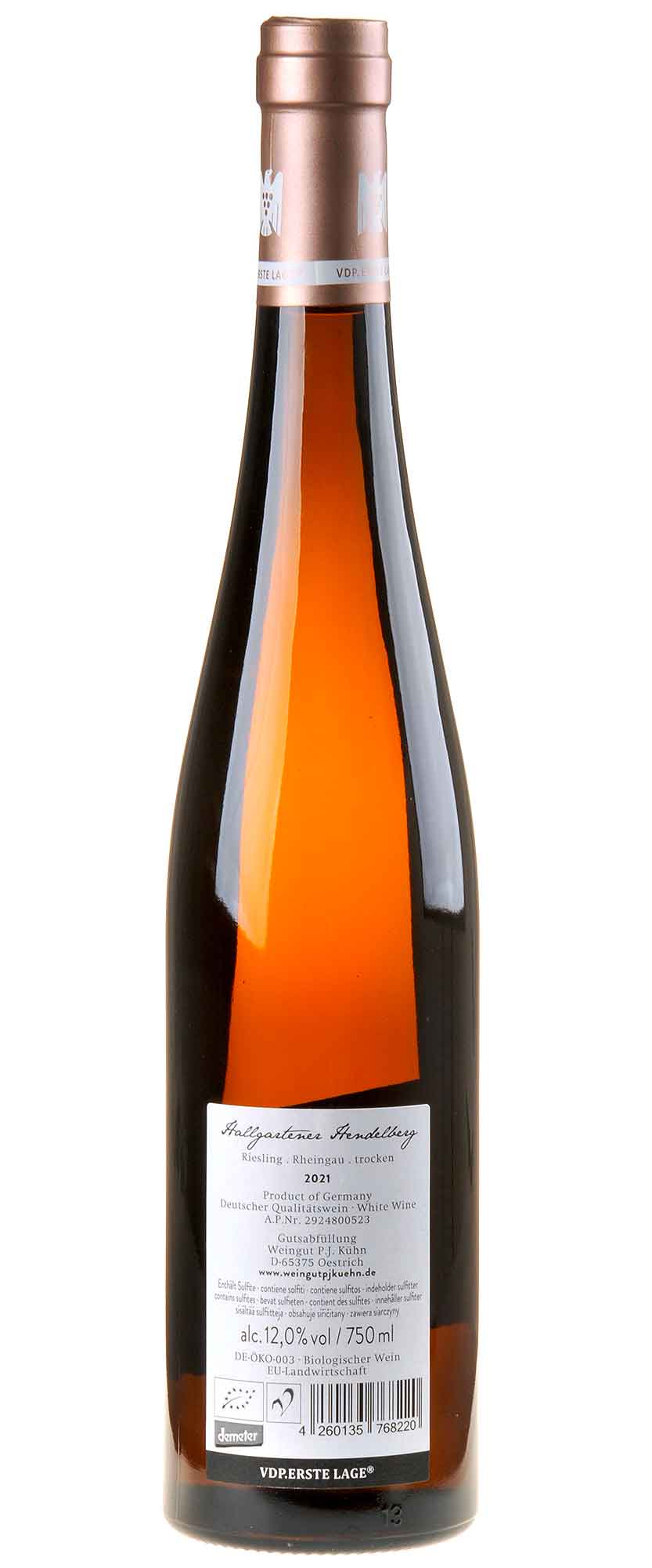 Weingut P.J.Kühn Riesling Hallgartener Hendelberg Erste Lage Bio 2021 Rücketikette