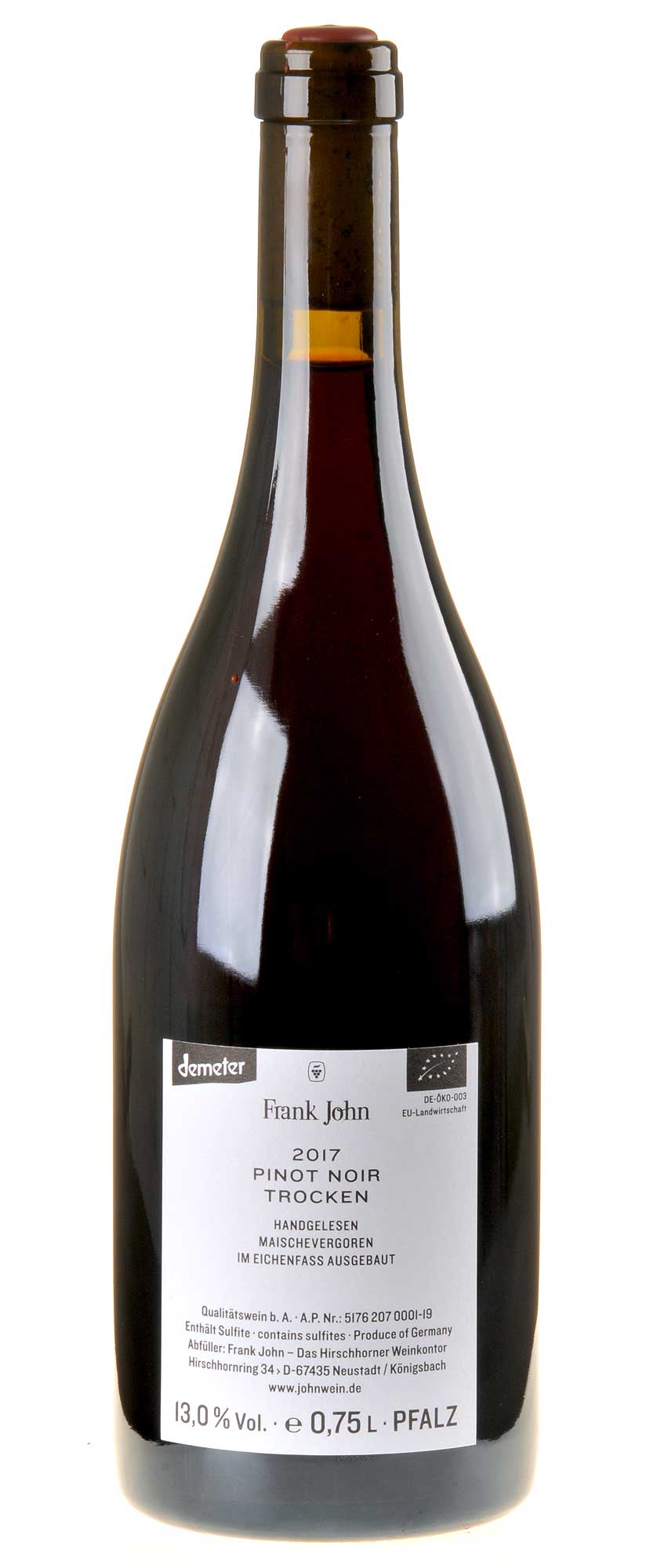 Frank John Pinot Noir Bio 2017 Rücketikett