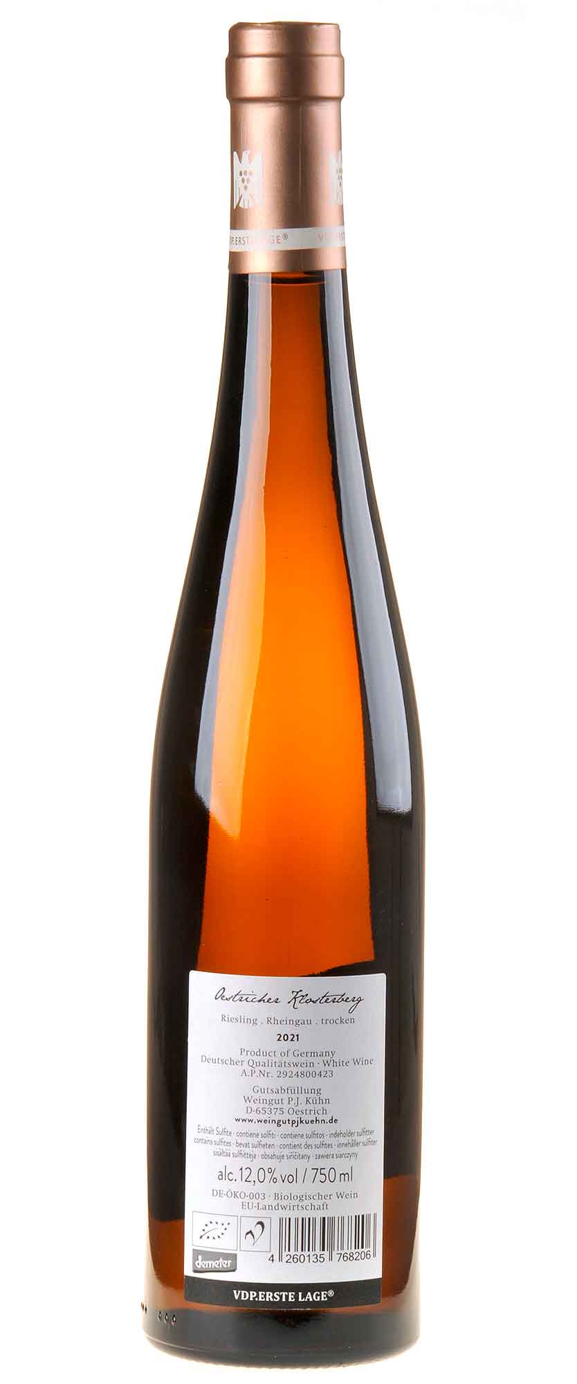 Weingut P.J.Kühn Riesling Oestricher Klosterberg Erste Lage Bio 2021 Rücketikett