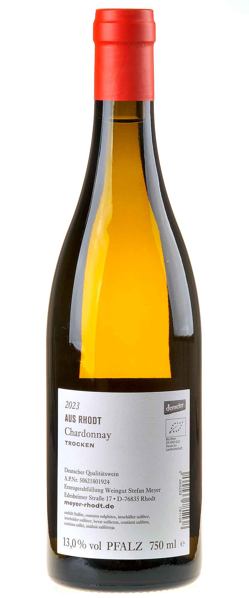 Weingut Stefan Meyer Chardonnay aus Rhodt Bio 2023 Rücketikett