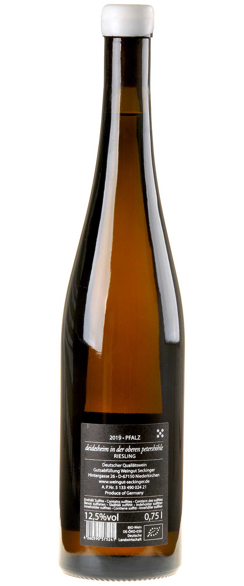 Seckinger Riesling Deidesheim Petershöhle Bio 2019 Rücketikett