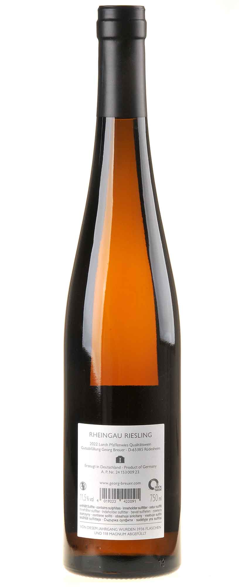 Weingut Georg Breuer Riesling Pfaffenwies 2022 Rücketikett