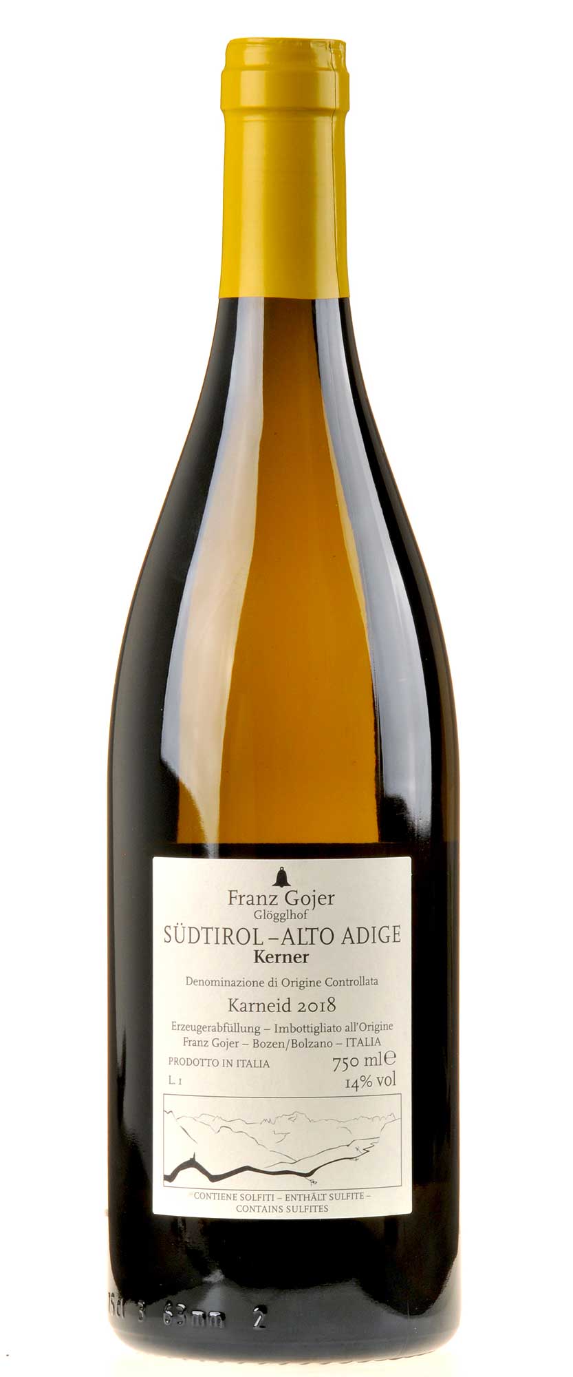 Franz Gojer - Glögglhof Südtiroler Kerner Karneid 2018 Rücketikette