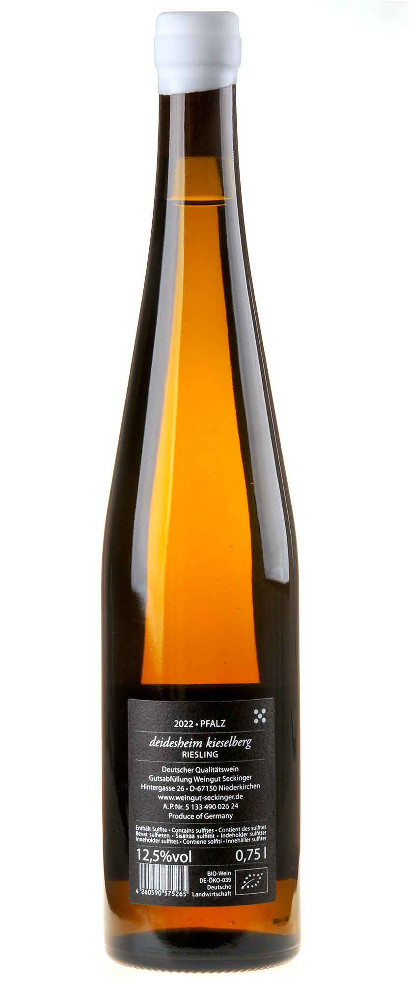 Seckinger Riesling Deidesheim Kieselberg Wurzelecht Bio 2022 Rücketikett