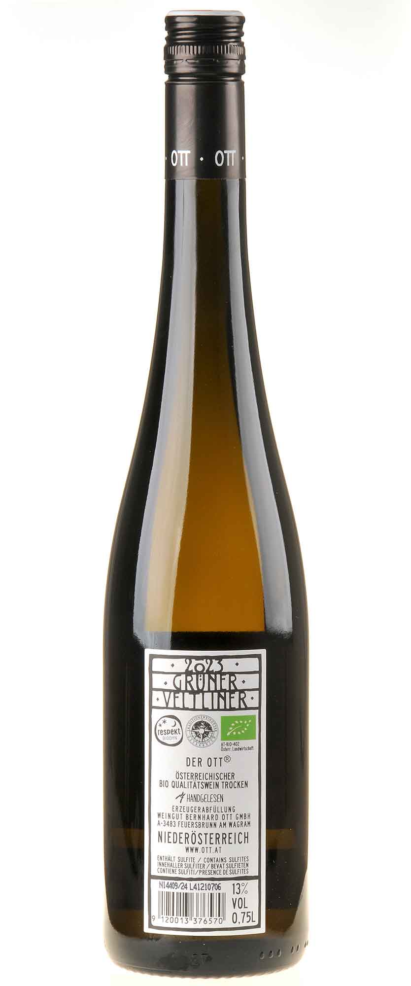 Bernhard Ott Grüner Veltliner DER OTT Bio 2023 Rücketikett