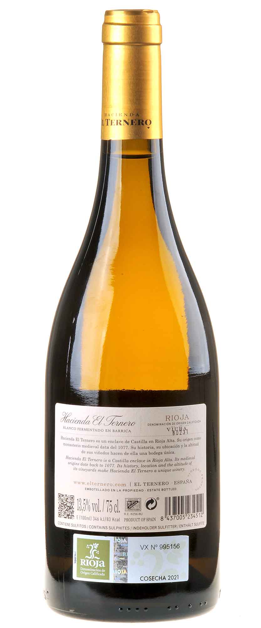Hacienda el Ternero Rioja Blanco 2021 Rücketikett