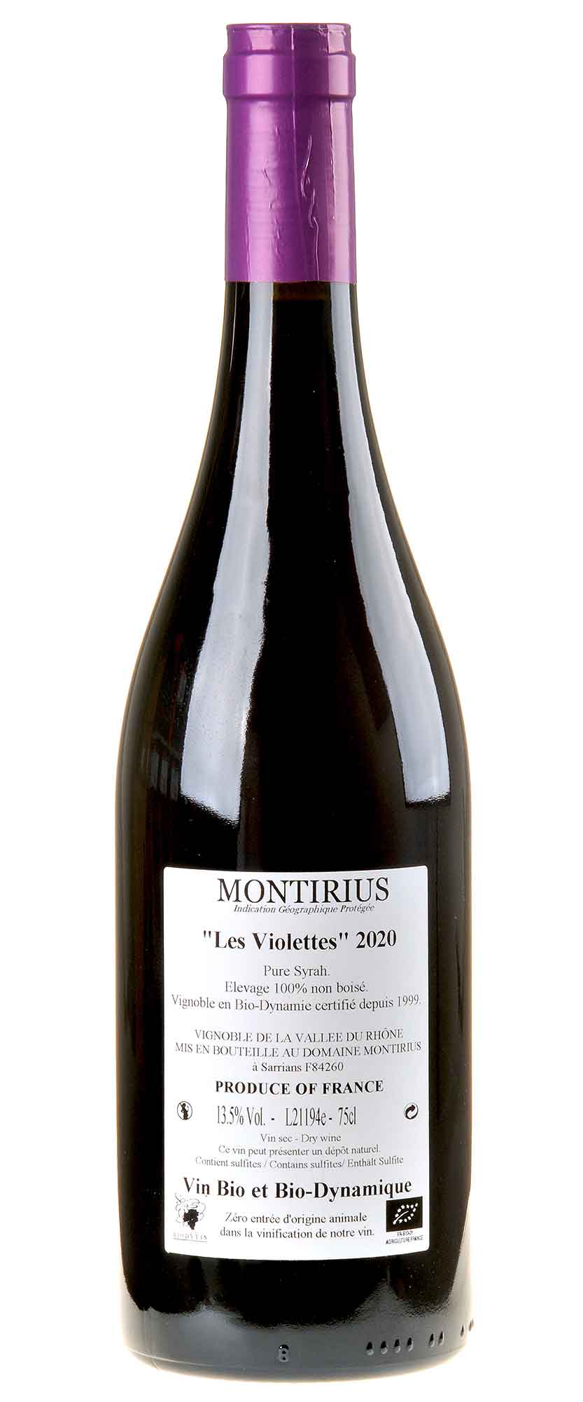 Montirius Les Violettes Bio 2020 Rücketikett