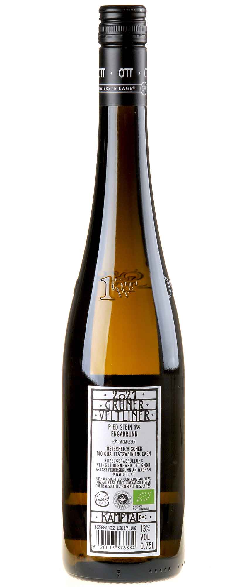 Bernhard Ott Grüner Veltliner Engabrunner Ried Stein 1. Lage Bio 2021 Rücketikett