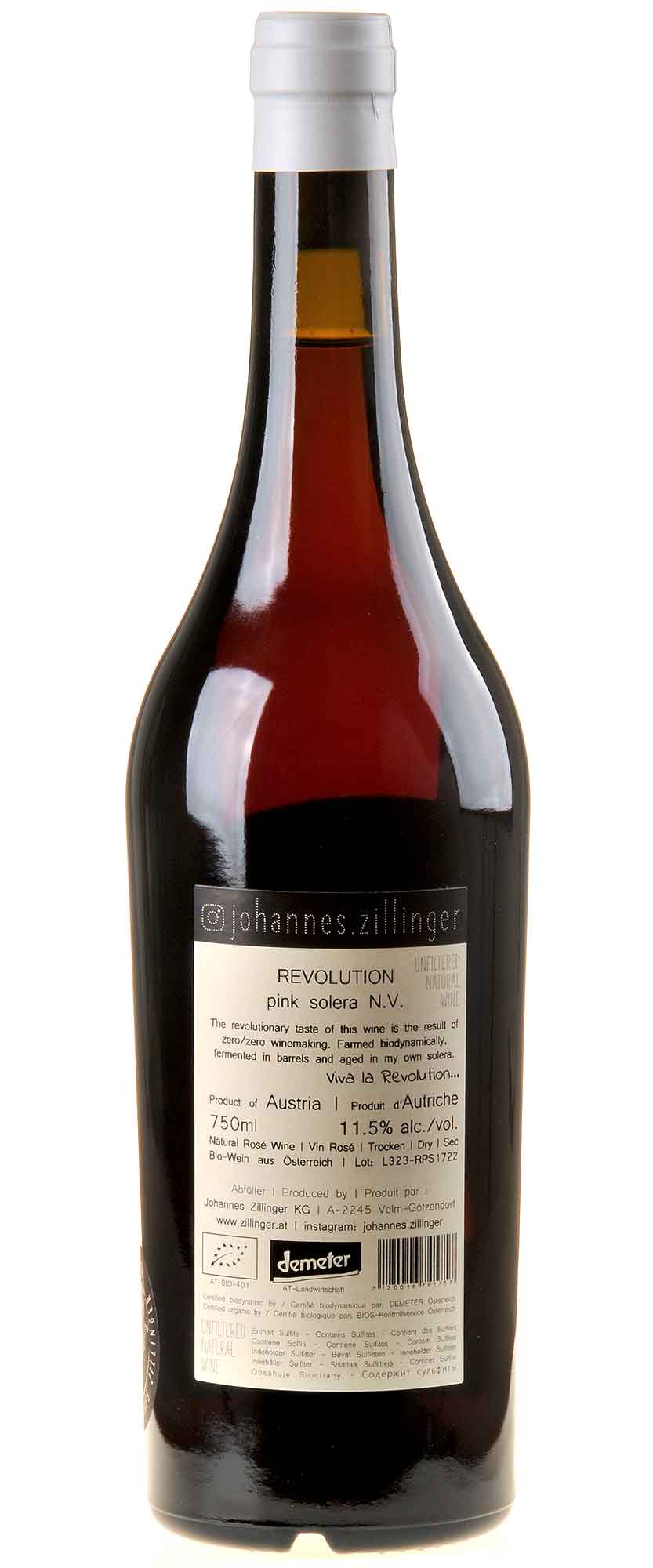 Johannes Zillinger REVOLUTION Pink Solera Bio Rücketikett