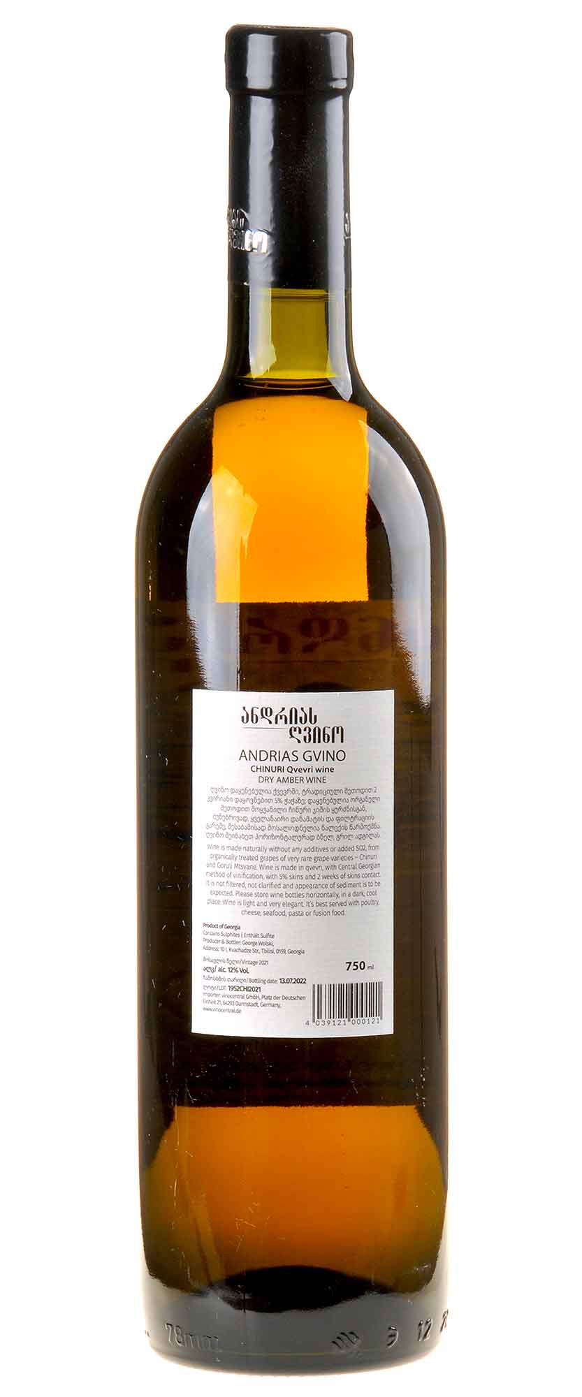 Andrias Gvino Chinuri Dry Amber Wine 2021 Rücketikett