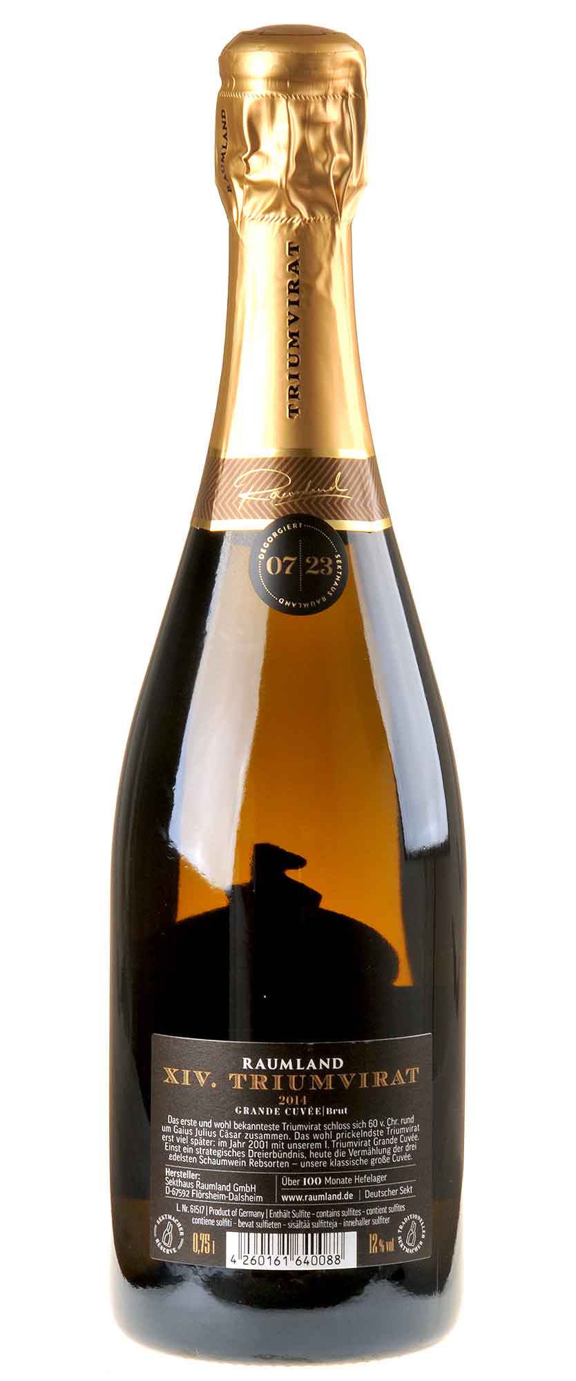 Sekthaus Raumland XIV.Triumvirat Grande Cuvée Brut 2014 Rücketikett