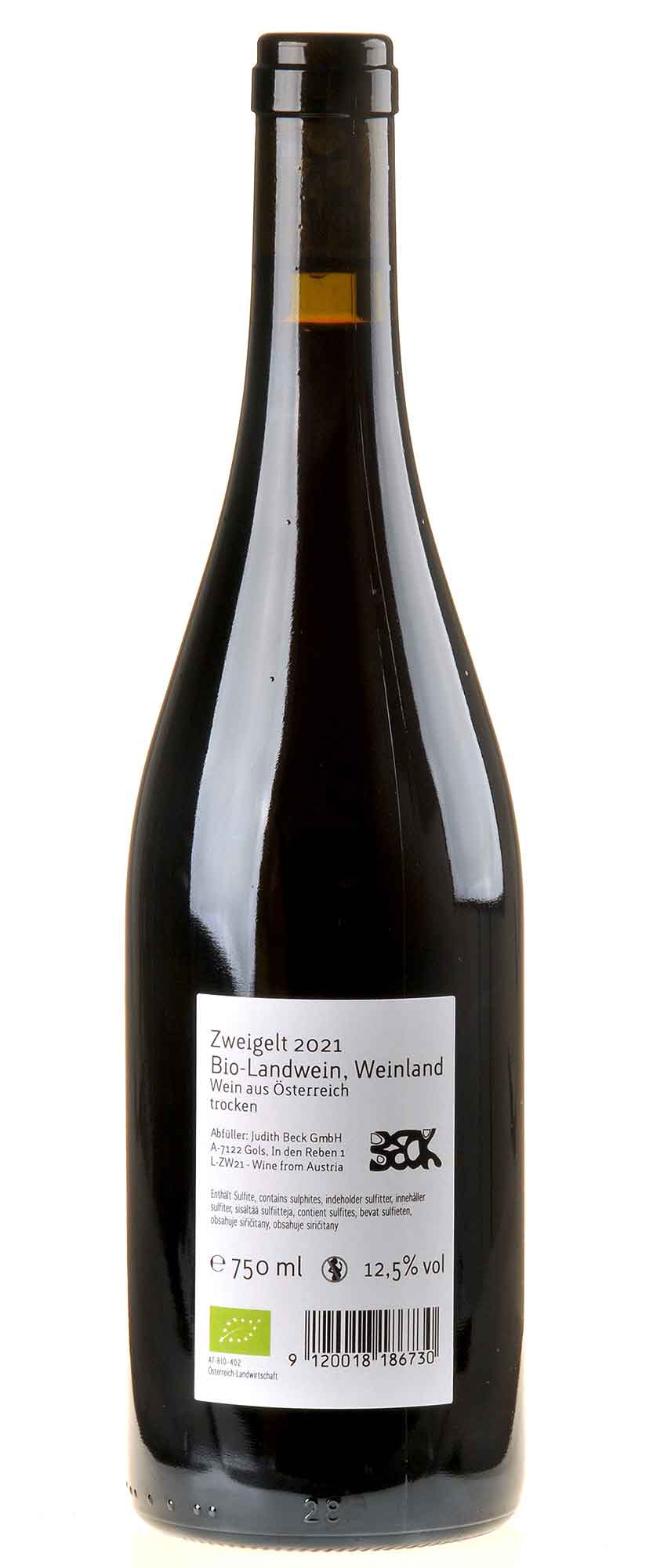 Judith Beck Zweigelt Bio 2021 Rücketikett