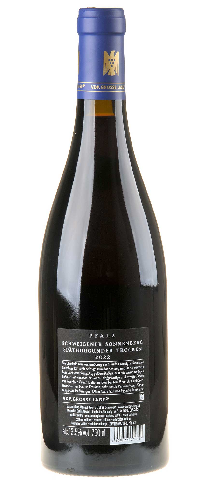Weingut Jülg Spätburgunder Sonnenberg KB Großes Gewächs 2022 Rücketikett