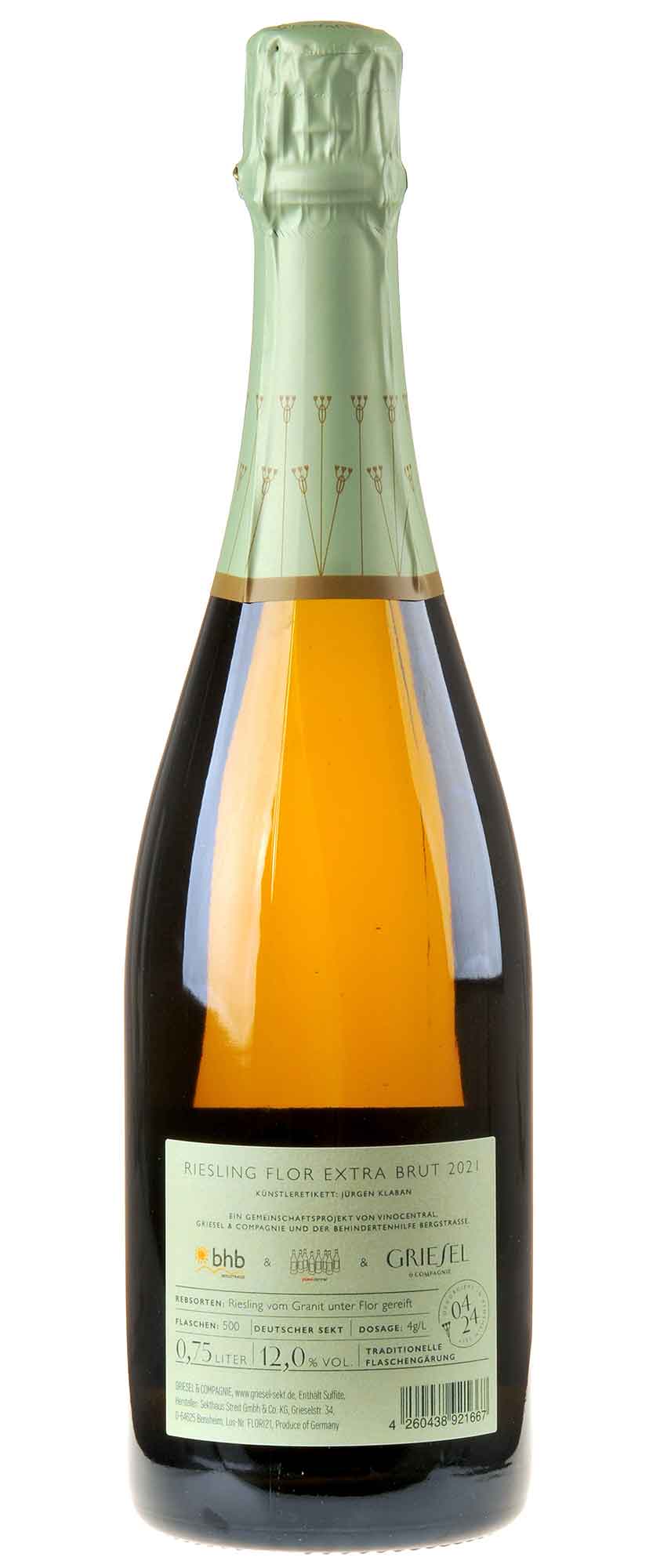 Bild Griesel & Compagnie Riesling Flor Extra Brut 2021 vinocentral UNIKAT Rücketikett