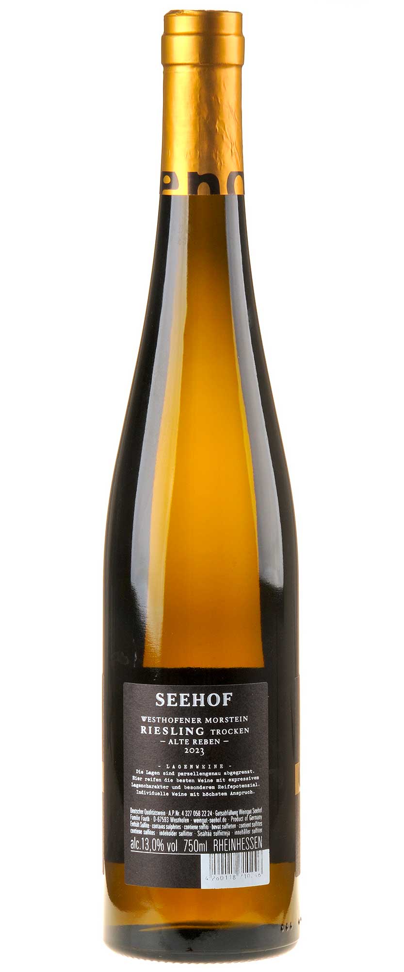 Weingut Seehof Riesling Morstein Alte Reben 2023 Rücketikett