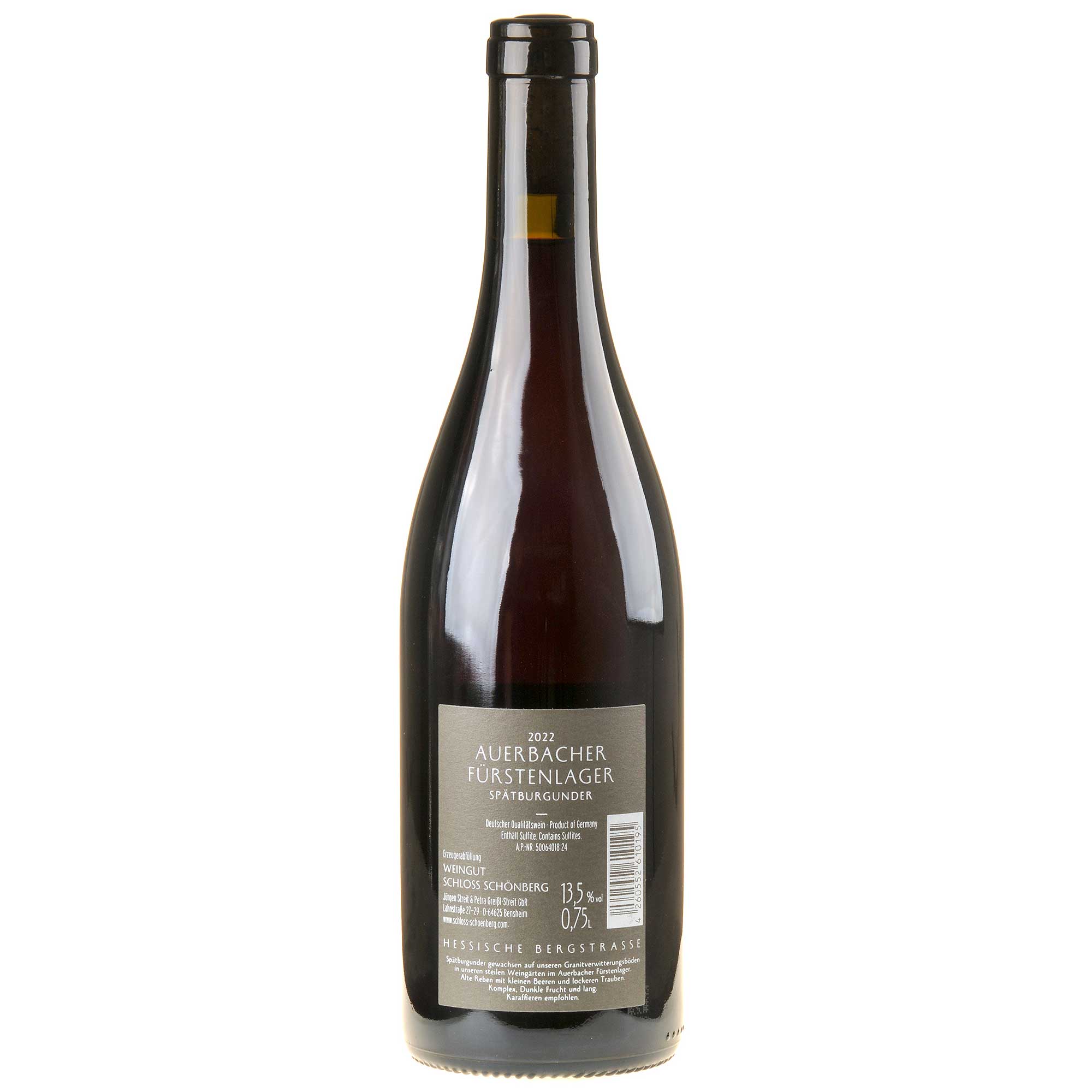 Weingut Schloss Schönberg Spätburgunder Fürstenlager 2022 Rücketikett