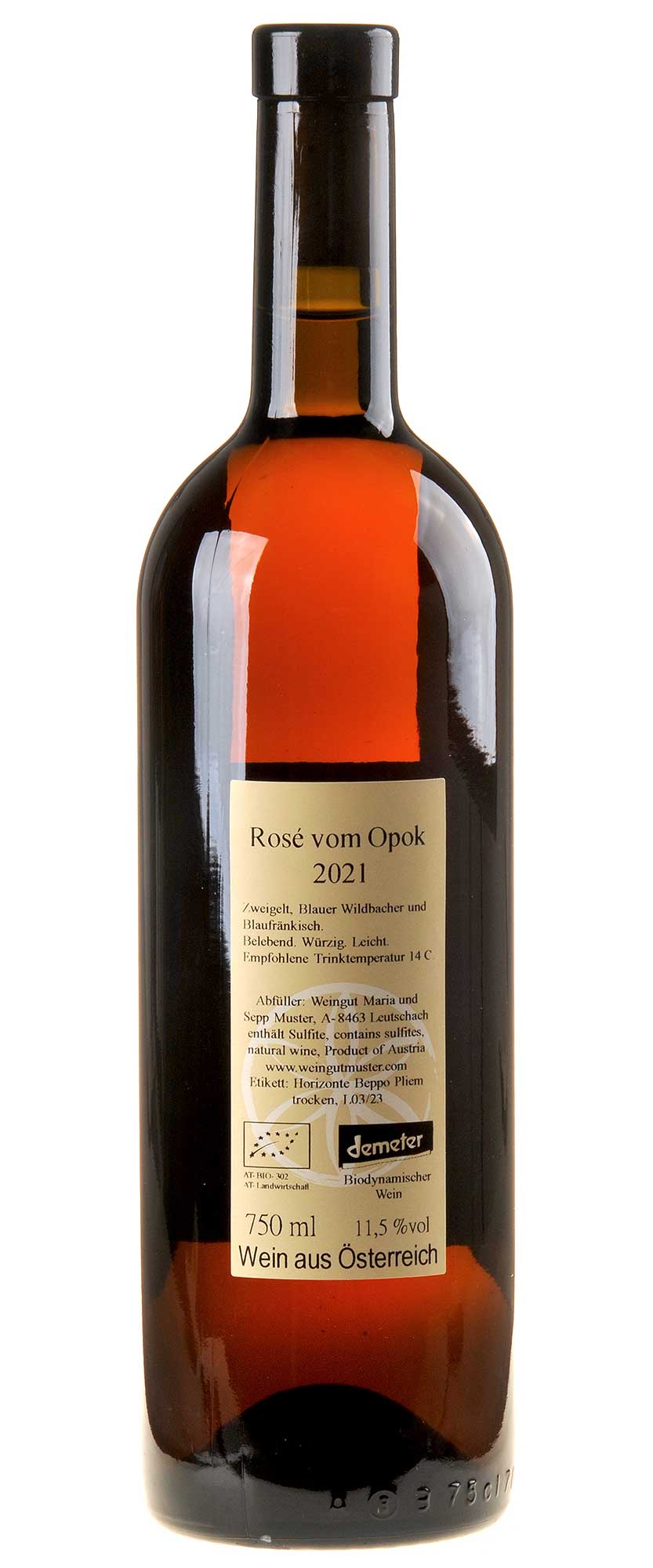 Maria & Sepp Muster Rosé vom Opok Bio 2021 Rücketikett