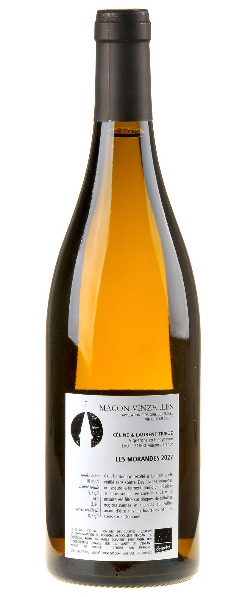 Céline & Laurent Tripoz Macon-Vinzelles Blanc Les Morandes Bio 2022 Rücketikett