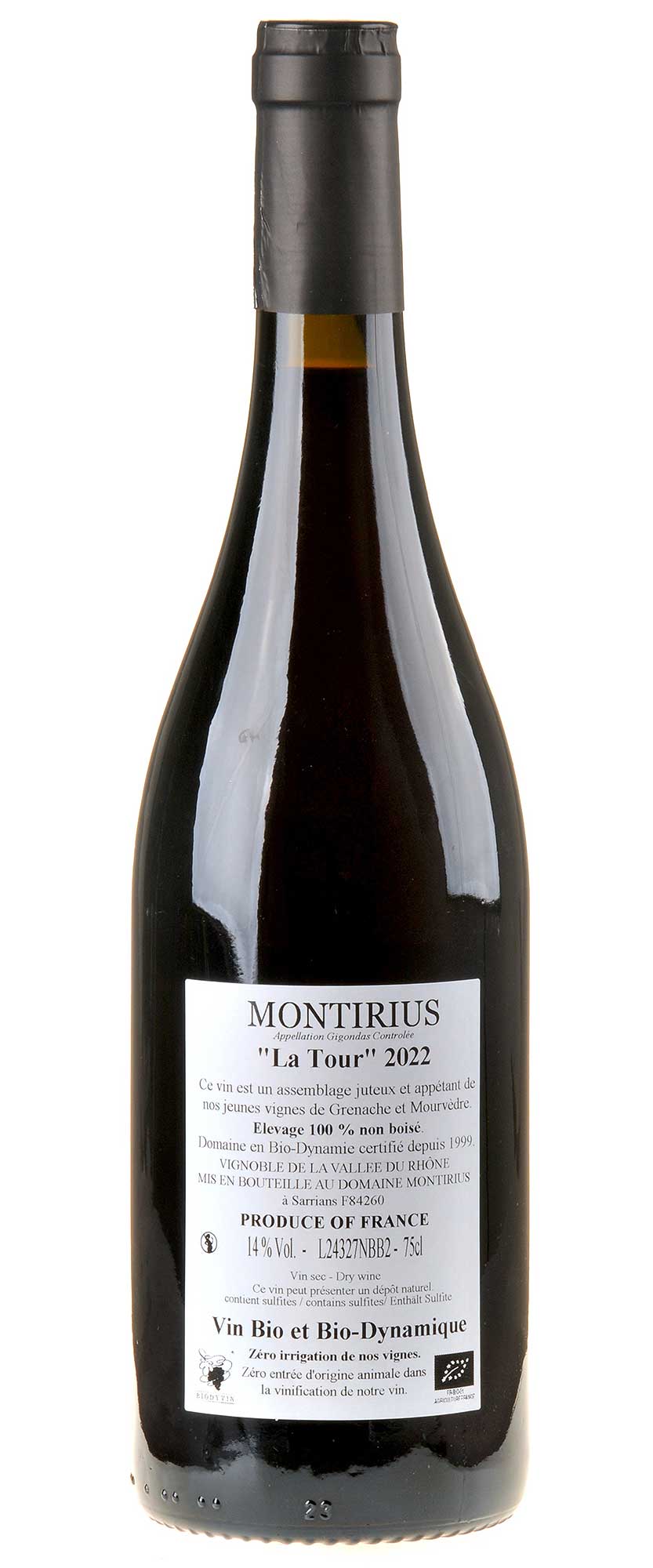 Montirius Gigondas La Tour Bio 2022 Rücketikett
