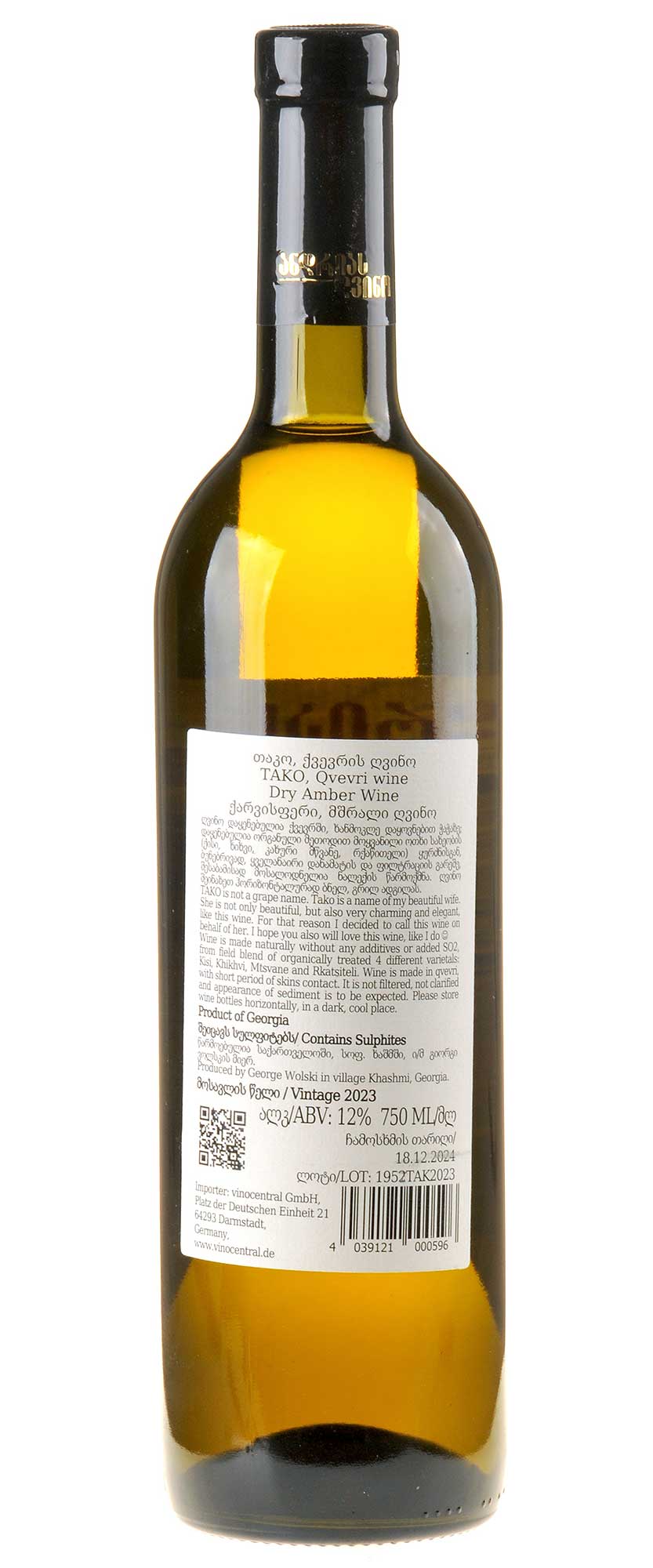 Andrias Gvino Tako Dry Amber Wine 2023 Rücketikett