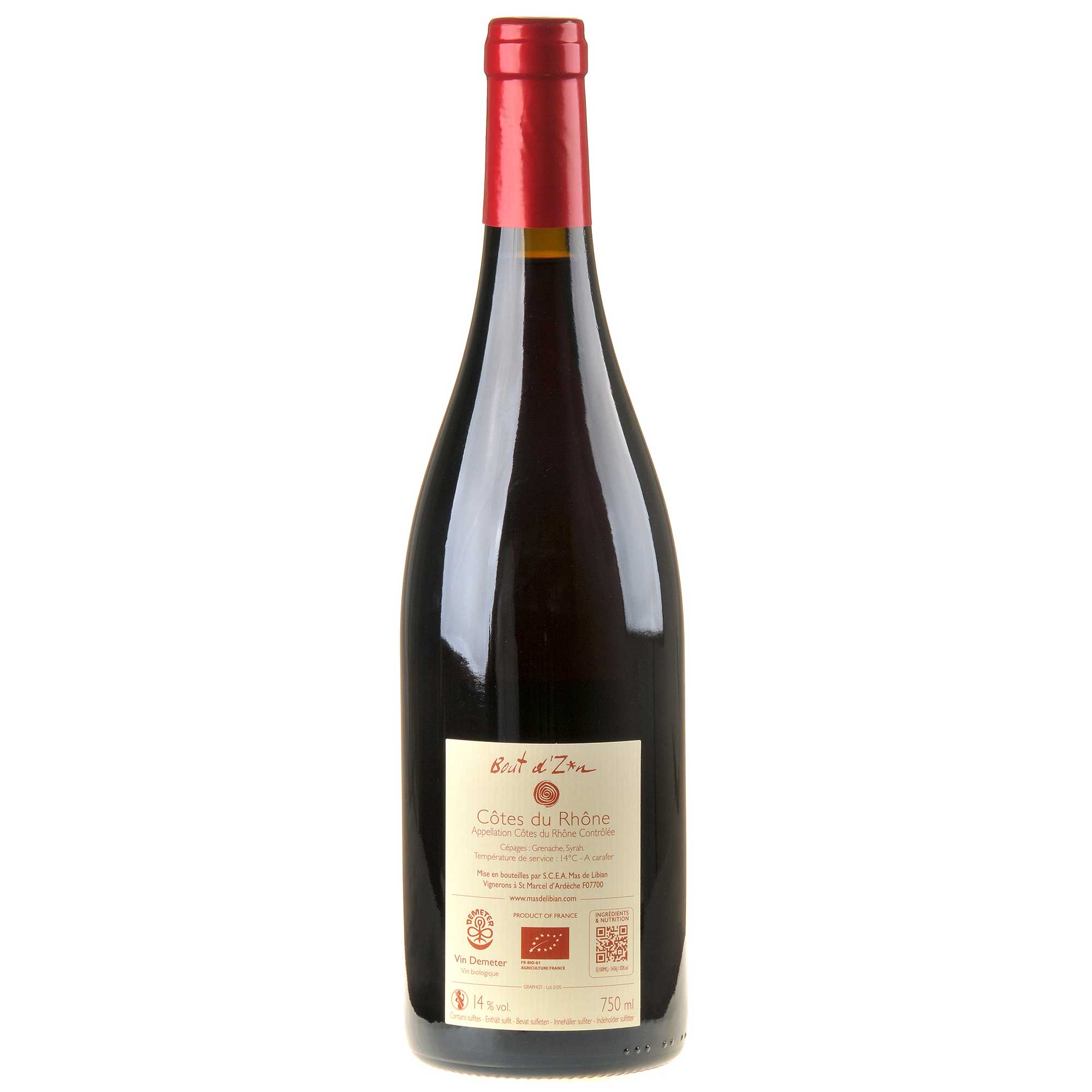 Mas de Libian Bout d'Zan Côtes du Rhône Rouge Bio 2023 Rücketikett