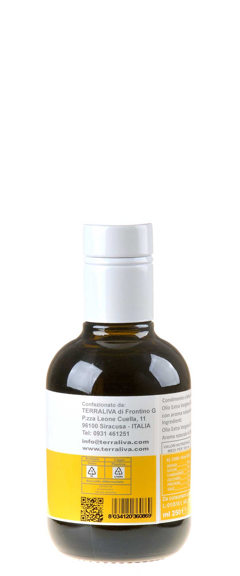 Terraliva Fusion Olivenöl mit Zitrone 250ml Rücketikett