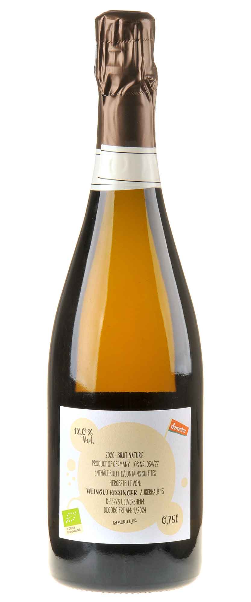 Moritz Kissinger Jahrgangssekt Brut Nature Bio 2020 Rücketikett