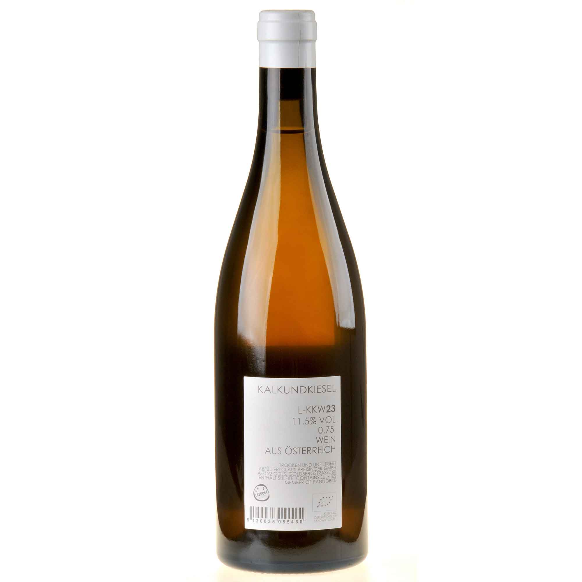 Claus Preisinger KalkundKiesel Weißweincuvée Bio 2023 Rücketikett