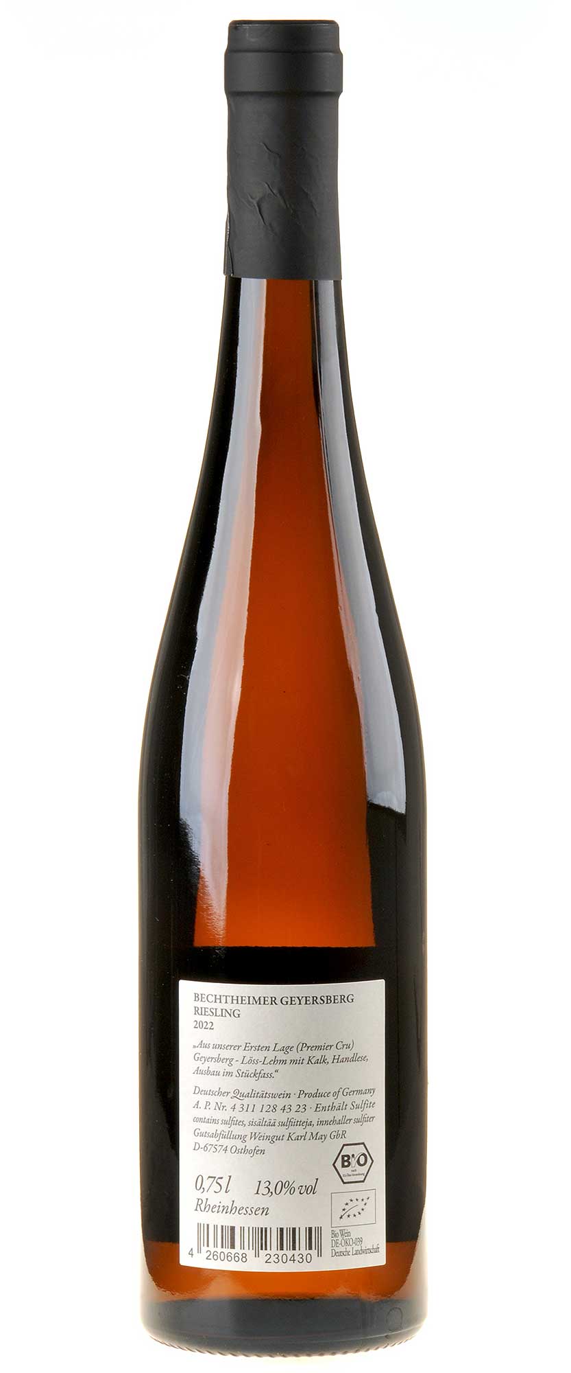 Karl May Riesling Geyersberg Bio 2022 Rücketikett