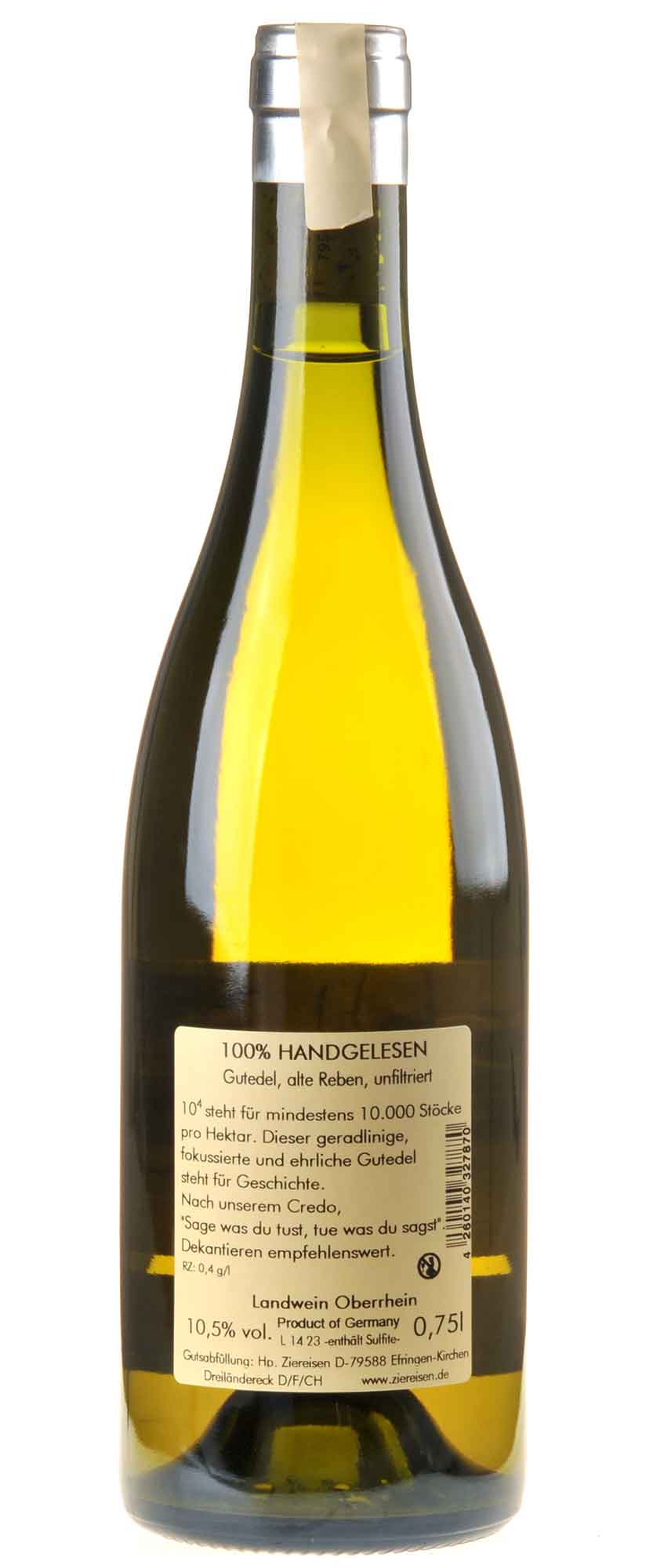 Weingut Ziereisen Jaspis Gutedel 10 hoch 4 Alte Reben 2021 Rücketikett