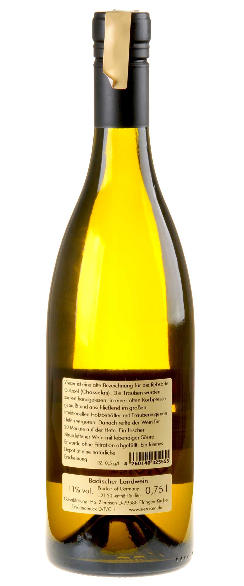 Weingut Ziereisen Viviser Gutedel 2018 Rücketikett