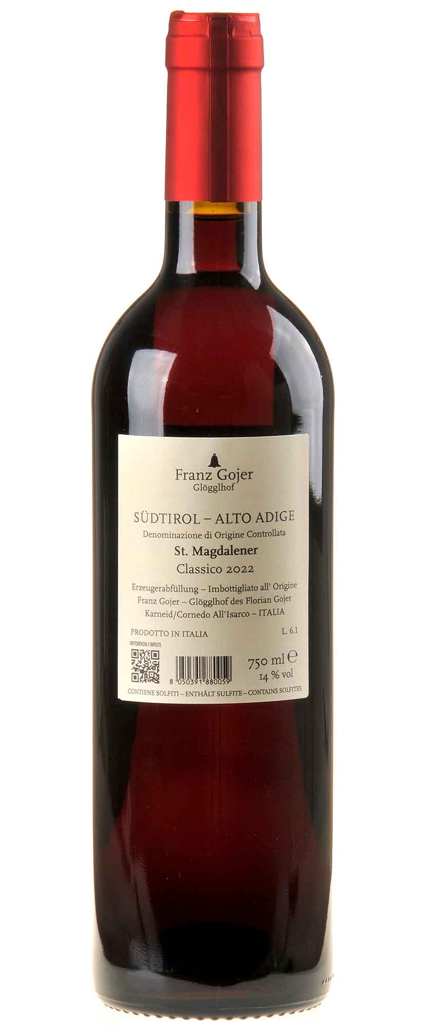 Franz Gojer - Glögglhof St. Magdalener Classico 2022 Rücketikett